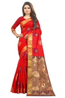 Women's Red Kanjivaram Silk Zari work Saree