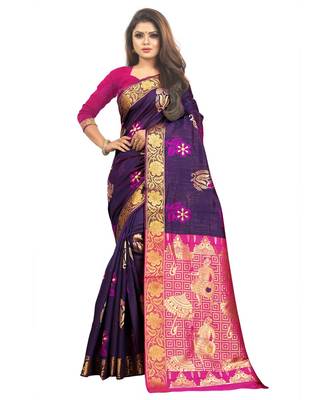 Women's Navy Kanjivaram Silk Zari work Saree 1