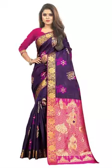 Women's Navy Kanjivaram Silk Zari work Saree