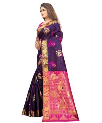 Women's Navy Kanjivaram Silk Zari work Saree 2