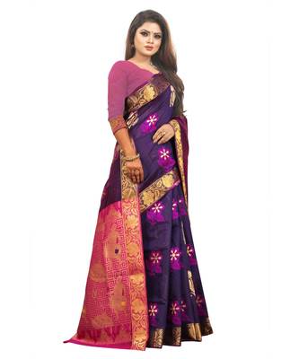 Women's Navy Kanjivaram Silk Zari work Saree 3