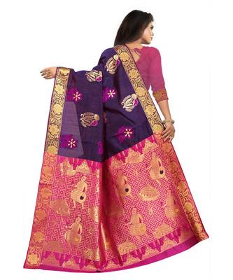 Women's Navy Kanjivaram Silk Zari work Saree 4