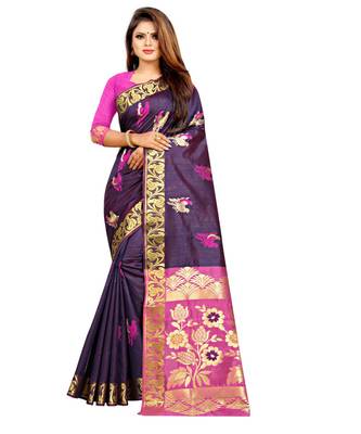 Women's Navy Kanjivaram Silk Zari work Saree 1