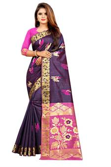 Women's Navy Kanjivaram Silk Zari work Saree