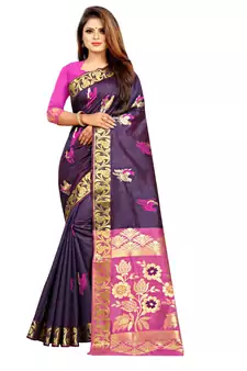 Women's Navy Kanjivaram Silk Zari work Saree