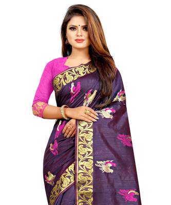 Women's Navy Kanjivaram Silk Zari work Saree 2