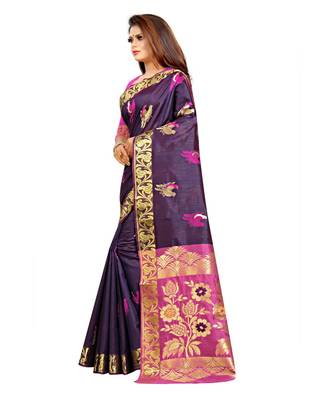 Women's Navy Kanjivaram Silk Zari work Saree 3
