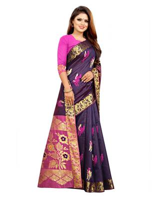 Women's Navy Kanjivaram Silk Zari work Saree 4