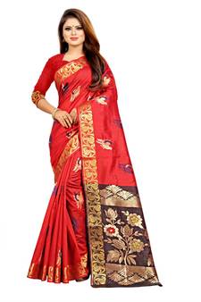Women's Red Kanjivaram Silk Zari work Saree
