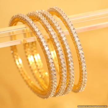 Embellished Diamond Look Single Line Gold Bangles 1