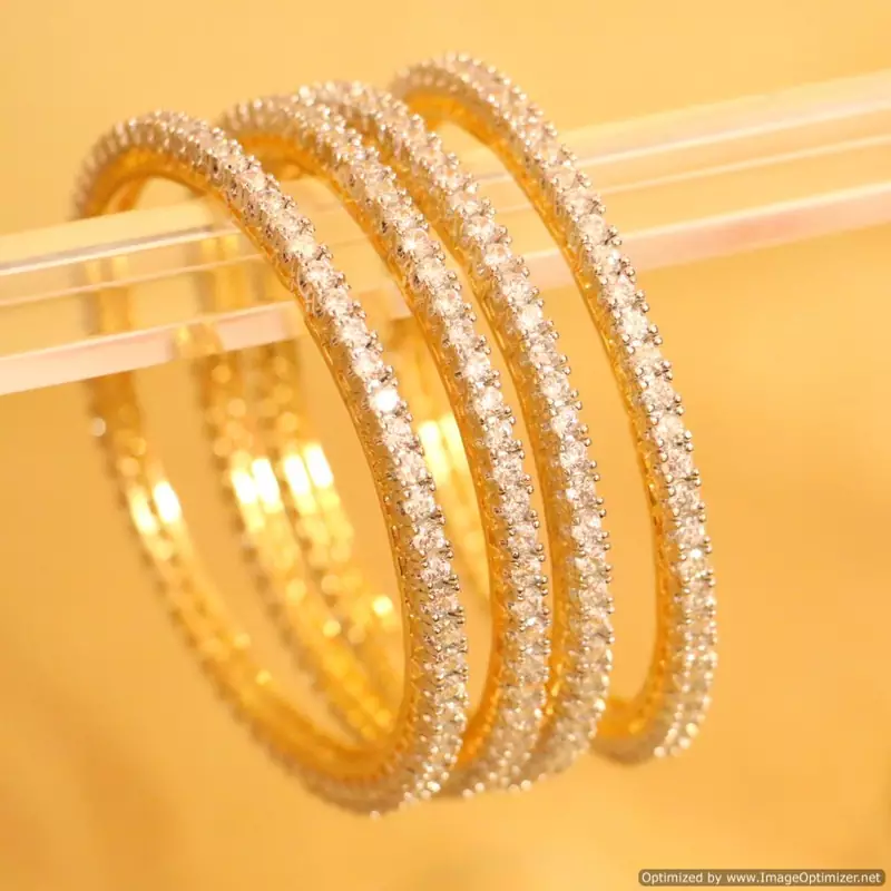 Embellished Diamond Look Single Line Gold Bangles