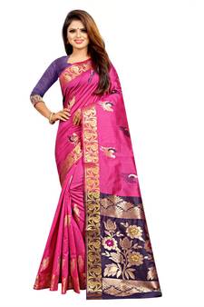 Women's Pink Kanjivaram Silk Zari work Saree