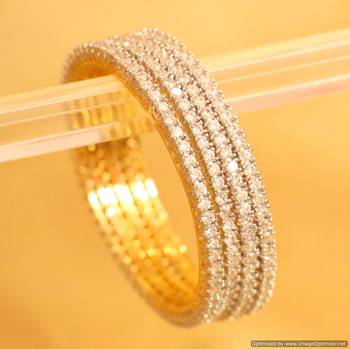 Embellished Diamond Look Single Line Gold Bangles 2