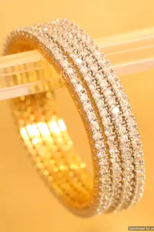 Embellished Diamond Look Single Line Gold Bangles