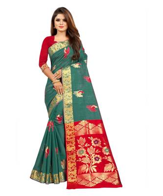 Women's Turquoise Kanjivaram Silk Zari work Saree 1