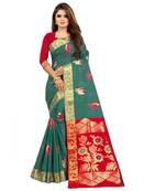 Women's Turquoise Kanjivaram Silk Zari work Saree