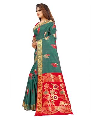 Women's Turquoise Kanjivaram Silk Zari work Saree 2