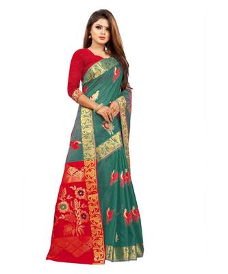 Women's Turquoise Kanjivaram Silk Zari work Saree 3