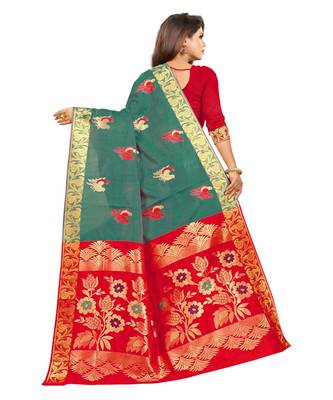 Women's Turquoise Kanjivaram Silk Zari work Saree 4