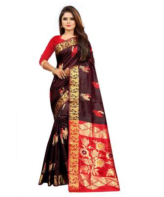 Women's Black Kanjivaram Silk Zari work Saree 1