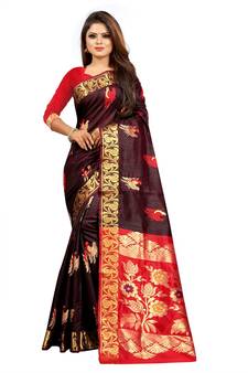 Women's Black Kanjivaram Silk Zari work Saree