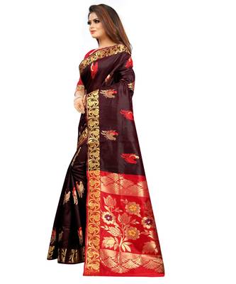 Women's Black Kanjivaram Silk Zari work Saree 2