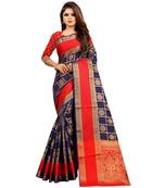 Women's Navy Checkered Banarasi Art Silk Zari work Saree