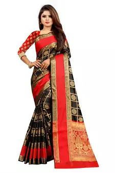 Women's Black Checkered Banarasi Art Silk Zari work Saree