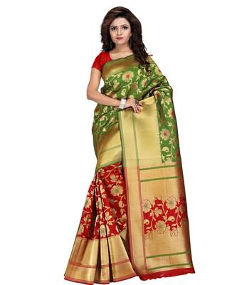 Women's green Half and Half Banarasi Art Silk Zari work Saree 1