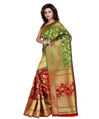 Women's green Half and Half Banarasi Art Silk Zari work Saree 2