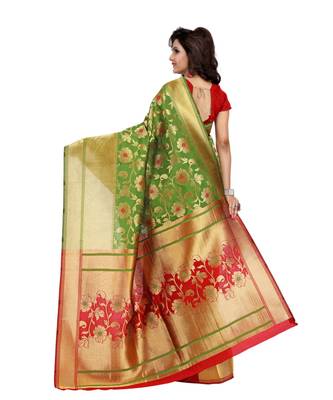 Women's green Half and Half Banarasi Art Silk Zari work Saree 3