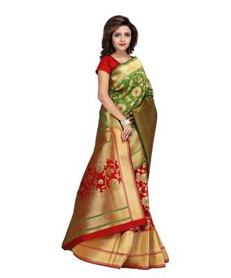Women's green Half and Half Banarasi Art Silk Zari work Saree 4