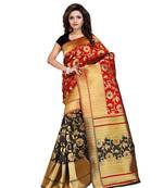 Women's Red Half and Half Banarasi Art Silk Zari work Saree