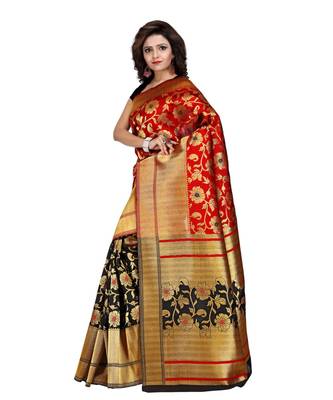 Women's Red Half and Half Banarasi Art Silk Zari work Saree 2