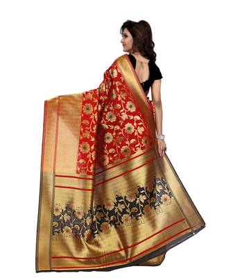 Women's Red Half and Half Banarasi Art Silk Zari work Saree 3