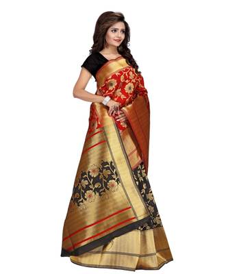 Women's Red Half and Half Banarasi Art Silk Zari work Saree 4