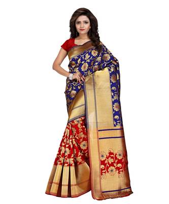 Women's Navy Half and Half Banarasi Art Silk Zari work Saree 1