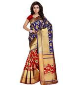 Women's Navy Half and Half Banarasi Art Silk Zari work Saree