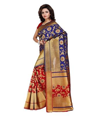 Women's Navy Half and Half Banarasi Art Silk Zari work Saree 2
