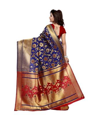 Women's Navy Half and Half Banarasi Art Silk Zari work Saree 3