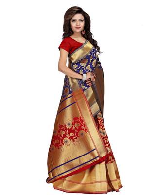 Women's Navy Half and Half Banarasi Art Silk Zari work Saree 4