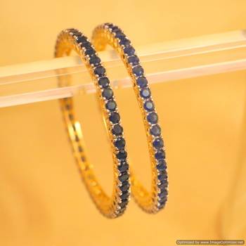 Embellished Gold Brass Alloy Look Blue Sapphire Single Line Bangles 1