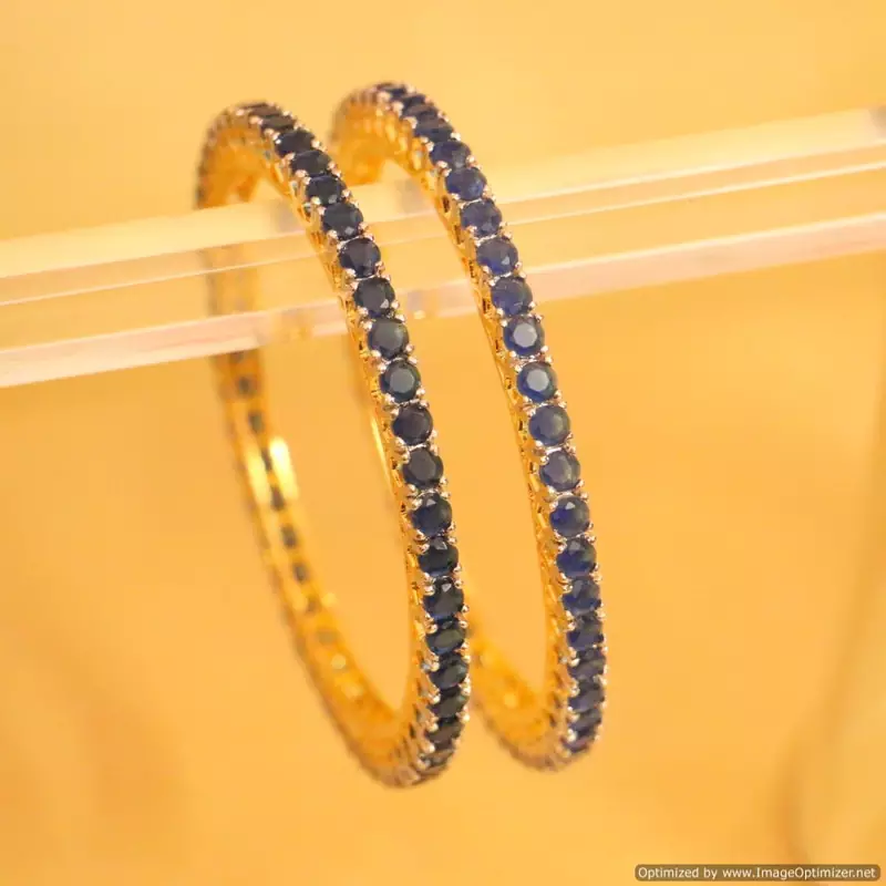 Embellished Gold Look Blue Sapphire Single Line Bangles