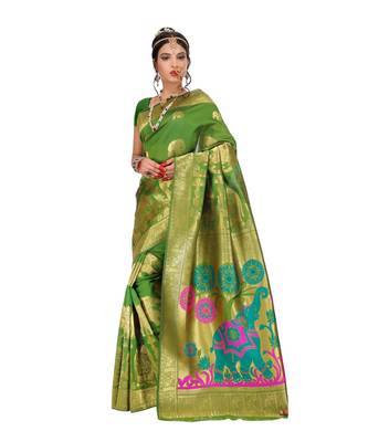 Women's green Traditional Banarasi Art Silk Zari work Saree 1