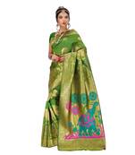 Women's green Traditional Banarasi Art Silk Zari work Saree