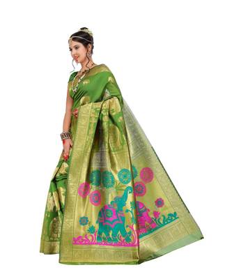 Women's green Traditional Banarasi Art Silk Zari work Saree 2