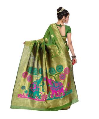 Women's green Traditional Banarasi Art Silk Zari work Saree 3