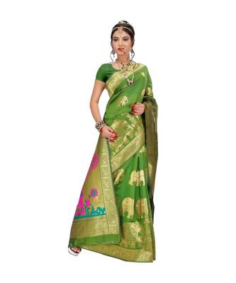 Women's green Traditional Banarasi Art Silk Zari work Saree 4