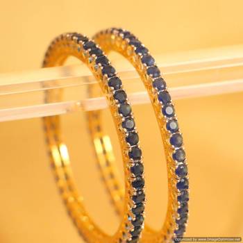 Embellished Gold Brass Alloy Look Blue Sapphire Single Line Bangles 2