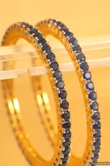 Embellished Gold Brass Alloy Look Blue Sapphire Single Line Bangles